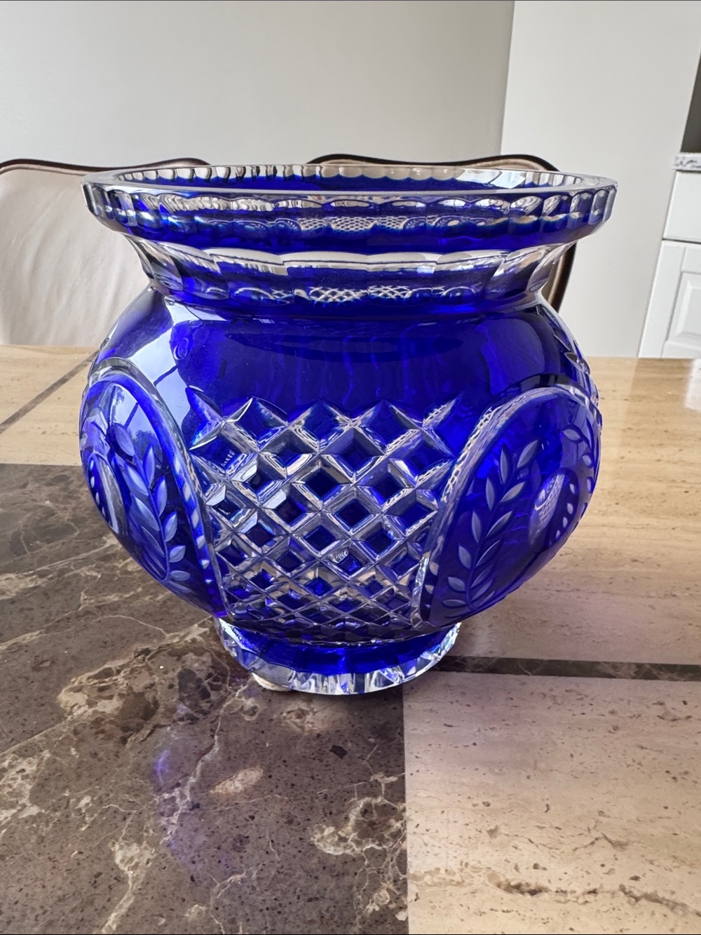 Cobalt Blue Cut Glass Decorative Vase - Home Accents